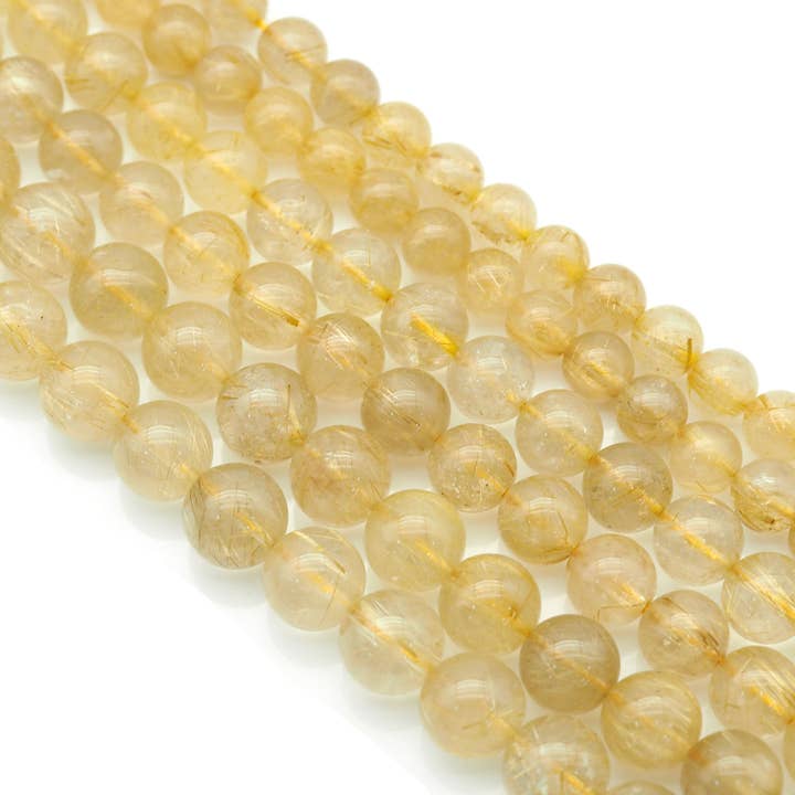 Genuine Quality Rutilated Quartz Round Smooth Beads, Sku#U1420 for wholesale by BestBeads&Beyond