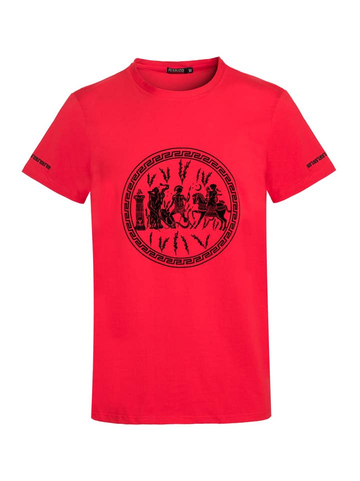 1031 Rød græsk design-T-shirt for engroshandel hos Perruzo