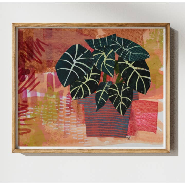 Black Velvet Plant: Mixed Media Collage - Fine Art Print for wholesale by LinHopArt