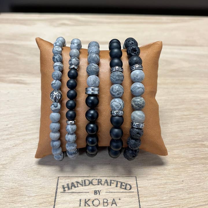 IKOBA - Venta al por mayor Juegos de joyas - LOTE DE 5 PULSERAS PARA HOMBRES DE PIEDRAS NATURALES.