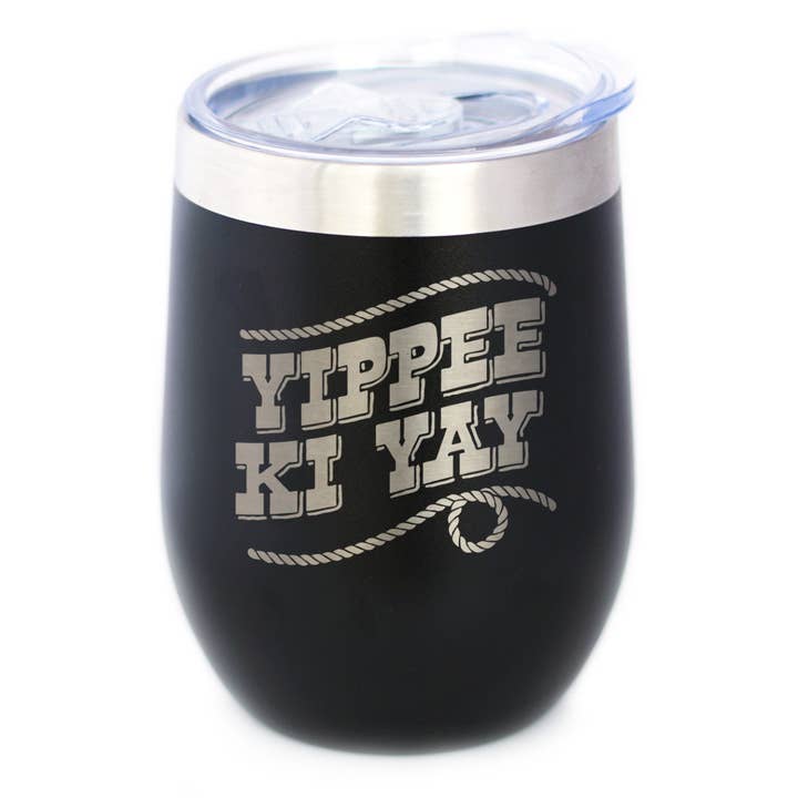 Copo de Vinho Isolado Yippee Ki Yay - Presentes para Festas Western por atacado de bevvee