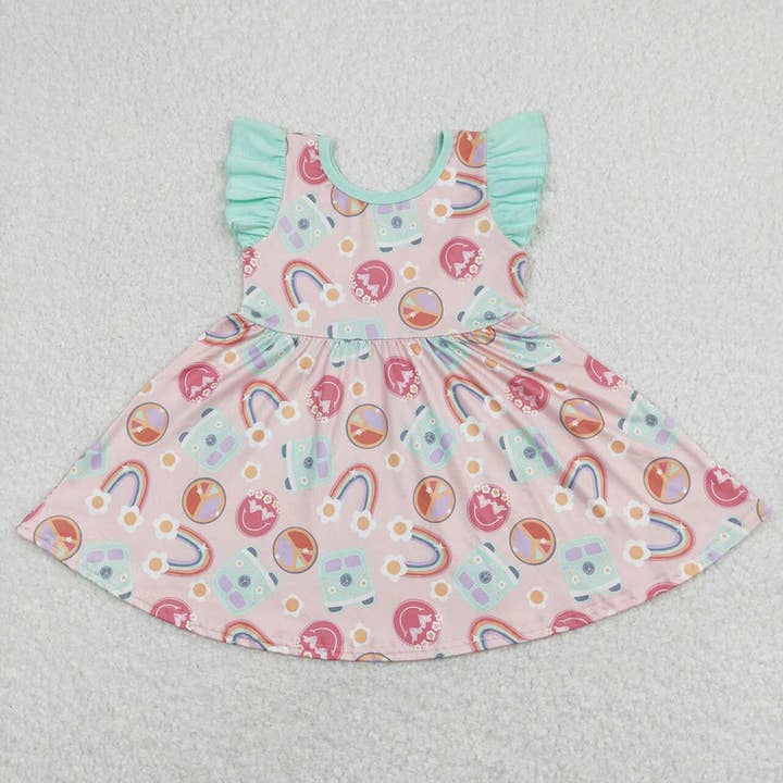 Baby Girls Rainbow Bus Flutter Sleeve Twirl Dresses for wholesale by Aier Wholesale