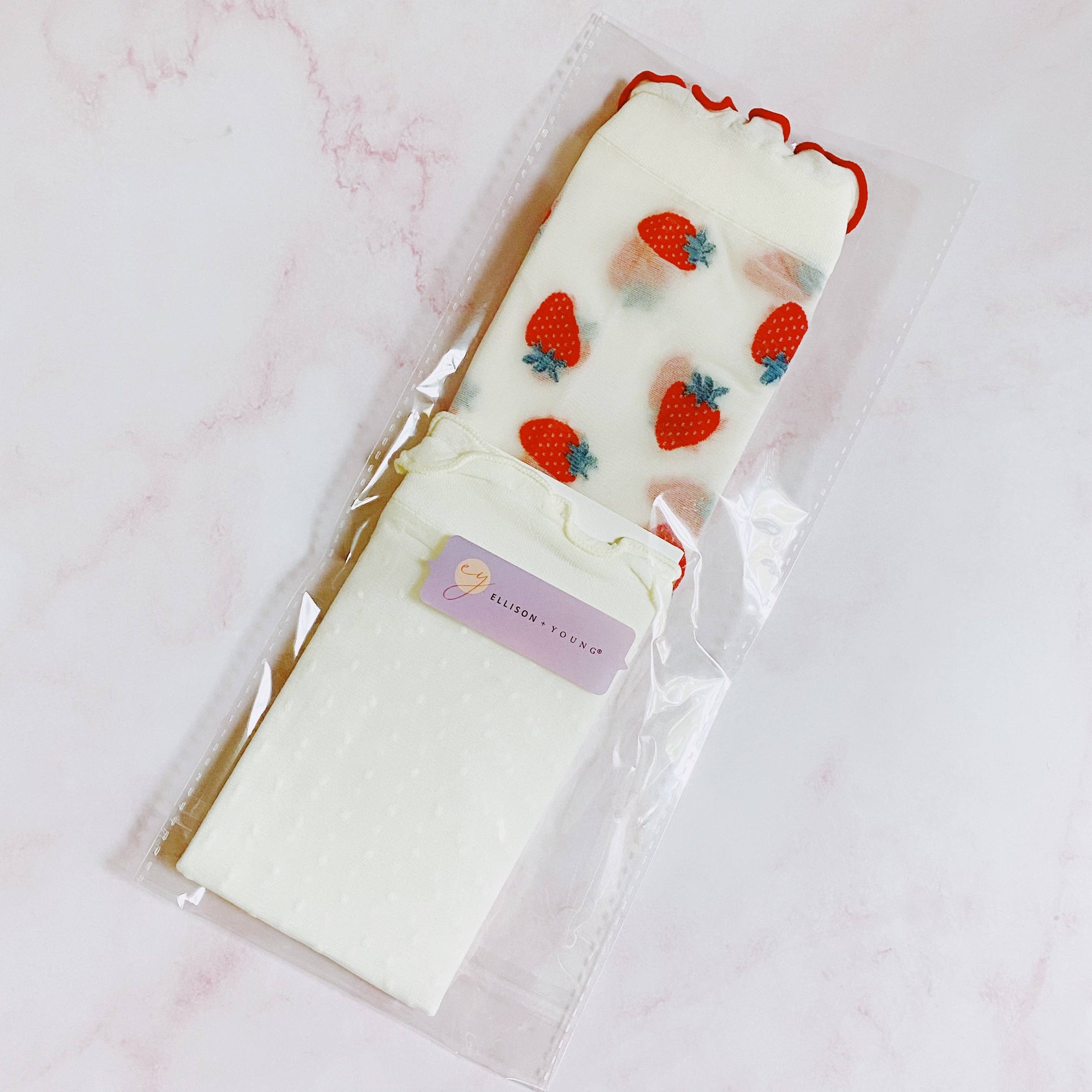 Ellison+Young - Wholesale Socks - Women's - Dots And Strawberries Sheer Socks Set Of 2 Pairs3