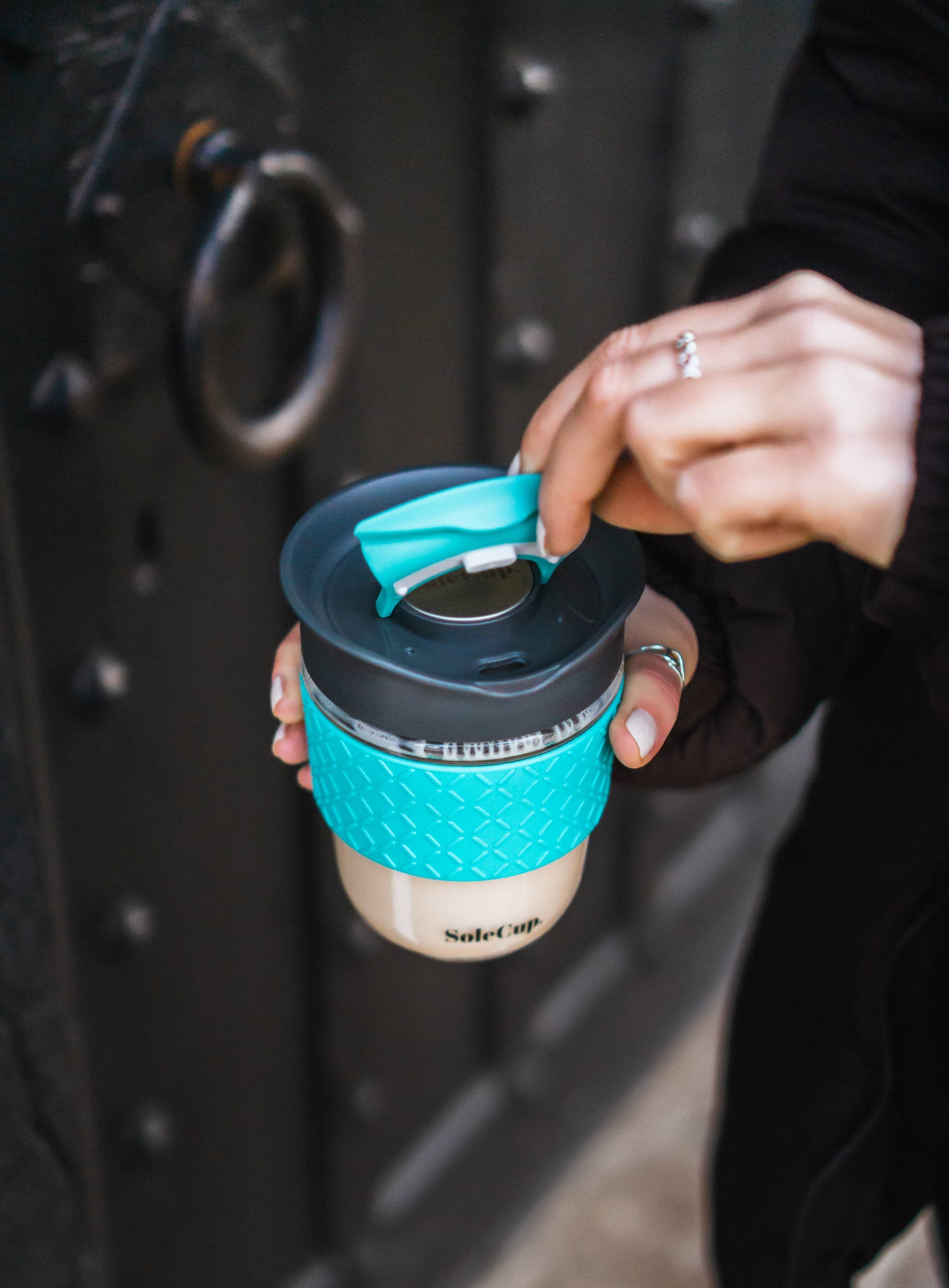 SoleCup - Venta al por mayor Vaso termo - Taza de viaje de vidrio reutilizable SoleCup - 340 ml con banda de silicona5