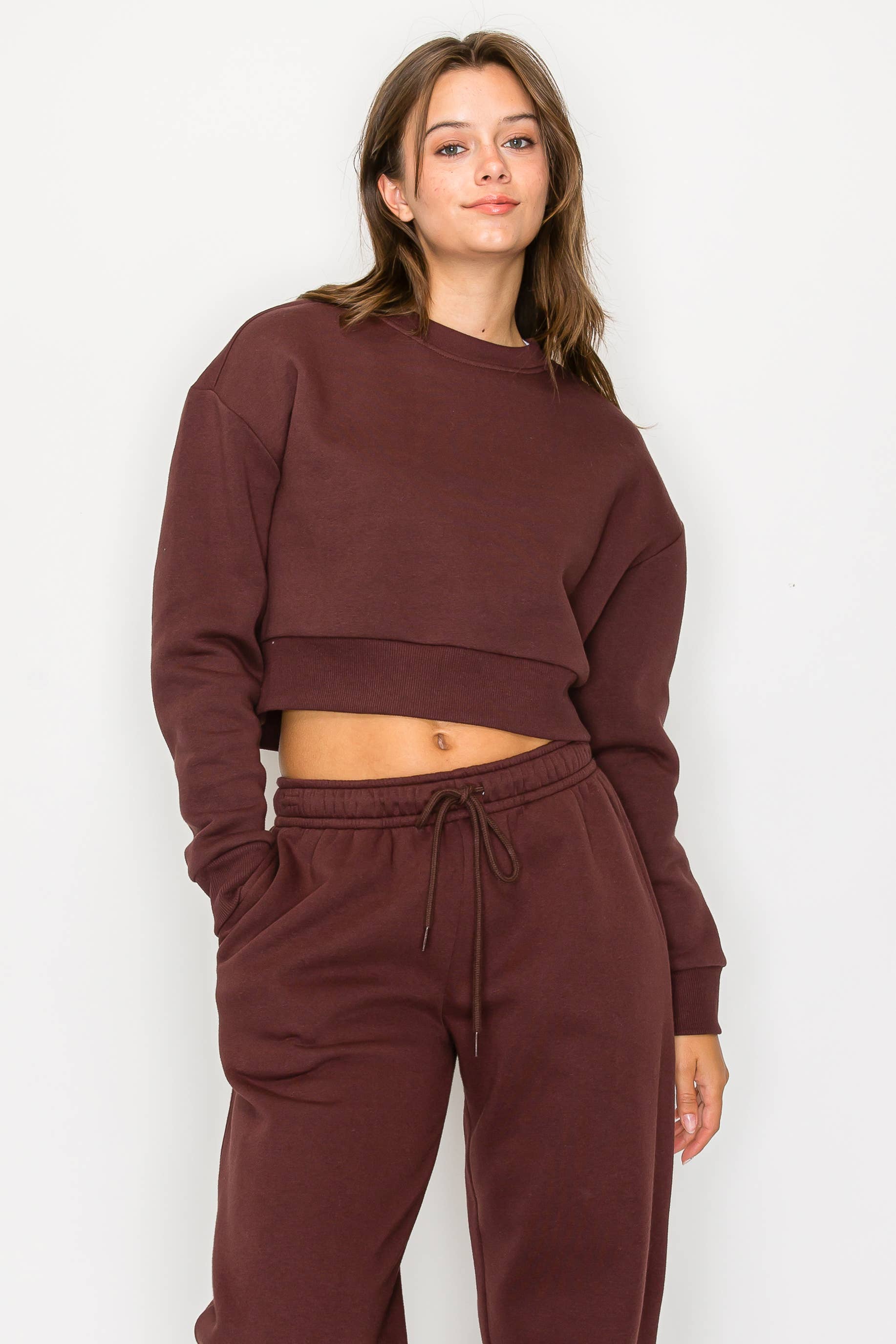 Color 5 - Wholesale Sweatshirt - Women's - Solid color fleece lined cropped basic pull over sweatshirt 4