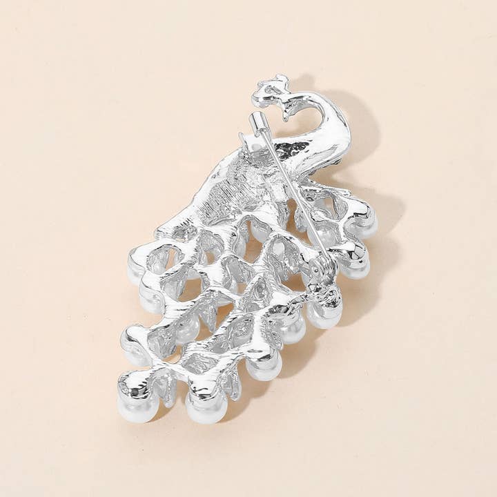 Sensibling Corp. - Wholesale Brooch - Graceful Pearl Embellished Peacock Pin Brooch5