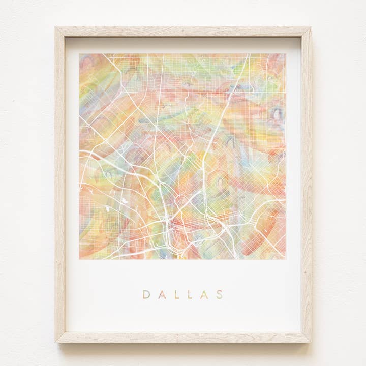 Dallas Texas Pride Rainbow Watercolor Map ART PRINT for wholesale by Turn-of-the-Centuries