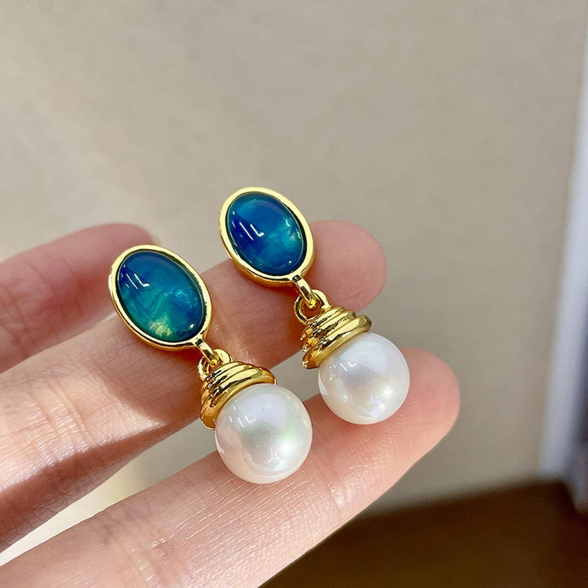 ACCITY - Wholesale Dangle Earrings - WOMEN RETRO BLUE SERIES GEMSTONE EARRINGS_CWAJE05031