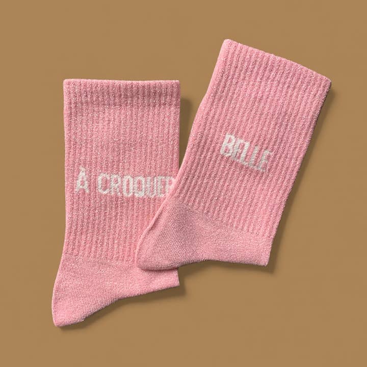 Glitzersocken "Zum Anbeißen schön" - Rosa für den Großhandel von agathe & cocö