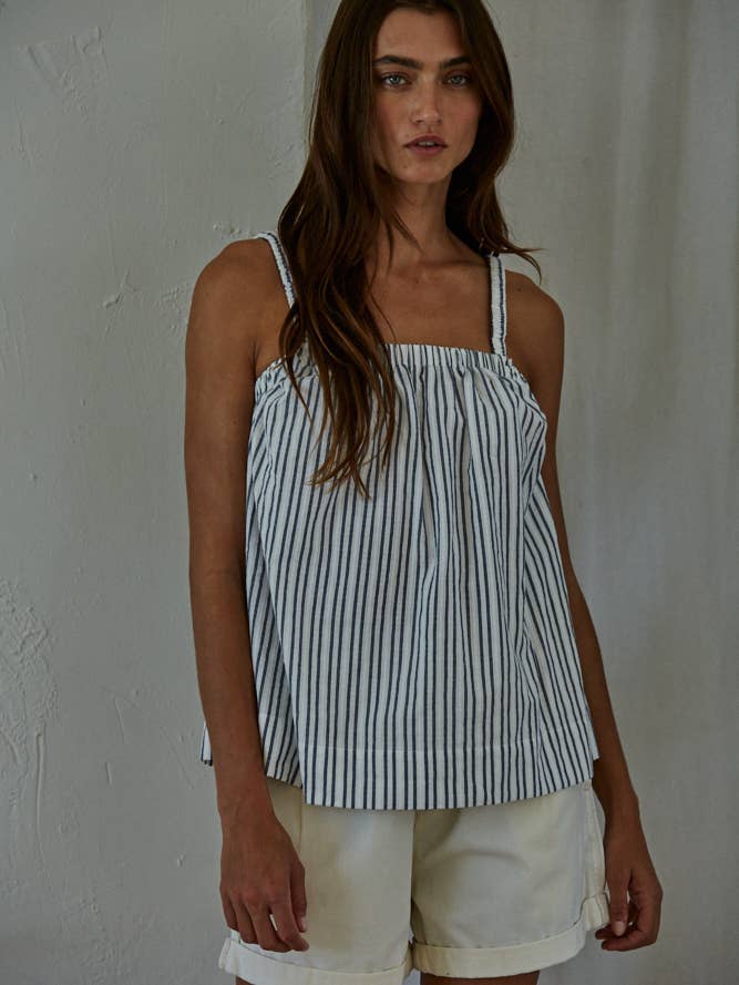 L8135 | Haut sans manches rayé en coton tissé 100% pour la vente par By Together