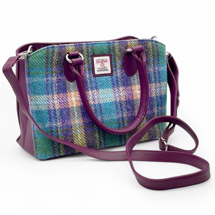 maccessori - Venta al por mayor Bolso con asas - Mujer - Bolso de Asa Superior Harris Tweed Cuadros Verde Púrpura