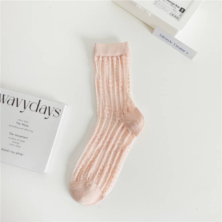 Funkyrel® Atzbranding Limited - Wholesale Socks – Women's - Rufia - Polka Dot & Striped Sheer Crew Socks3