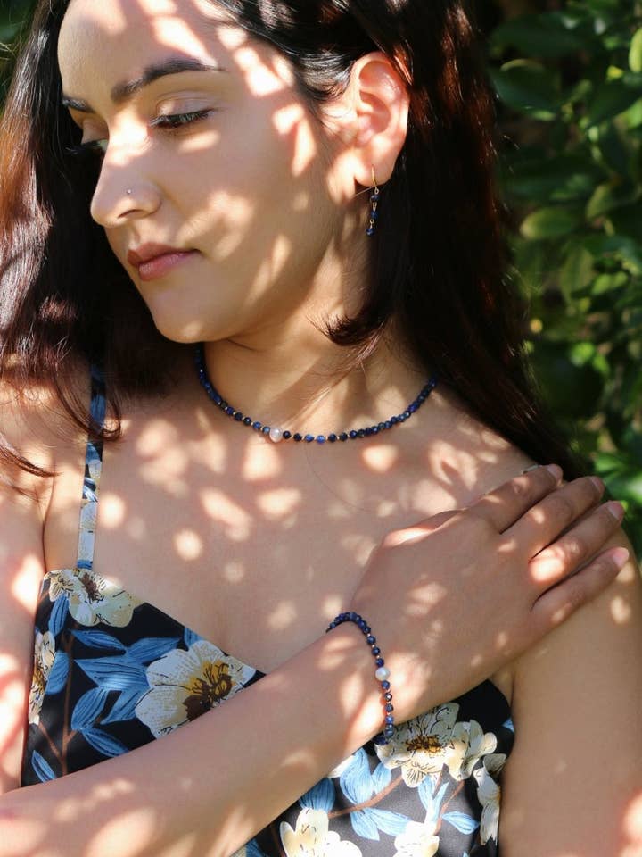 Lunar Midnight Set – Lapis Lazuli Necklace, Bracelet & Hoops for wholesale by KAE BY KIRTY