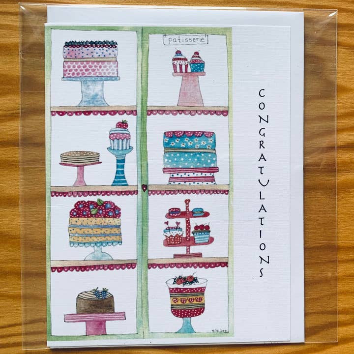 Biglietto di auguri «Congratulazioni (pasticceria)» per la vendita all'ingrosso da parte di Elle Bee Art Studio