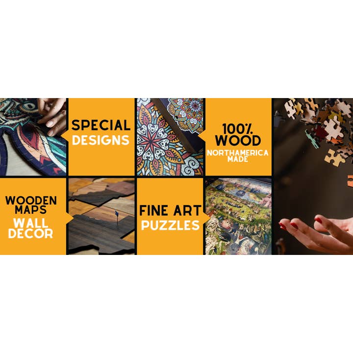 WAWW Artisanal Wooden Puzzles - Wholesale Puzzle - Adult - WOLF wooden jigsaw Puzzle | 23" Whimsies | Animal Totem12