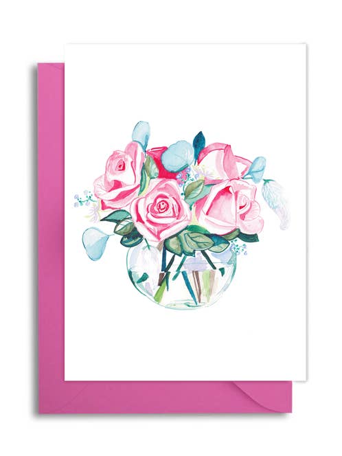 Pink Rose Bouquet Card for wholesale by Slow Poke Press
