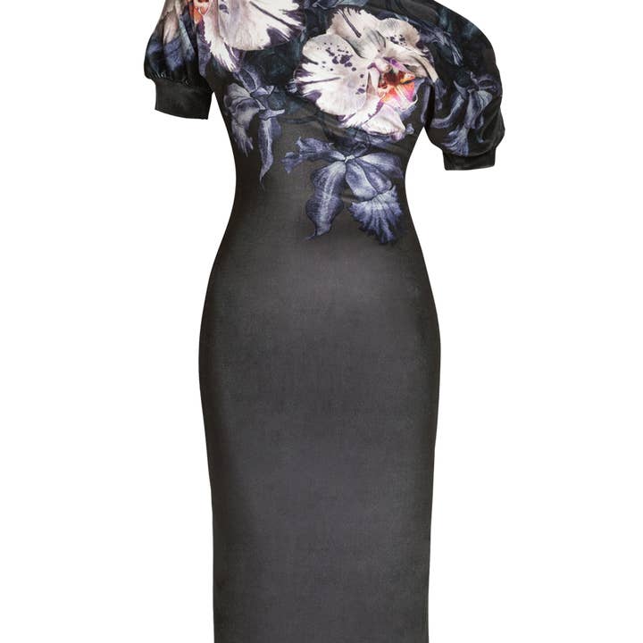 ONE-SHOULDER VELVET DRESS - ORCHID ICE for wholesale by Fashion Roots