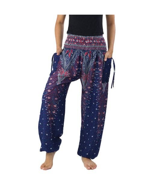 Studio 12 Collective (previously Ethnic Lanna) – Großhandel Hose – Damen – Haremshose Boho mit gesmokter Taille und Taschen - Pfau12