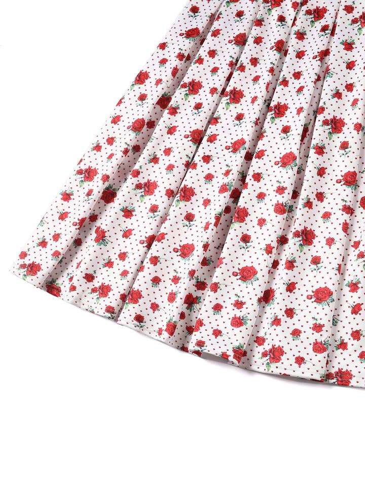 Dolly & Dotty - Wholesale Dress - Women's - Amanda Cotton White Scoop Neck Rose/Heart Print Swing Dress