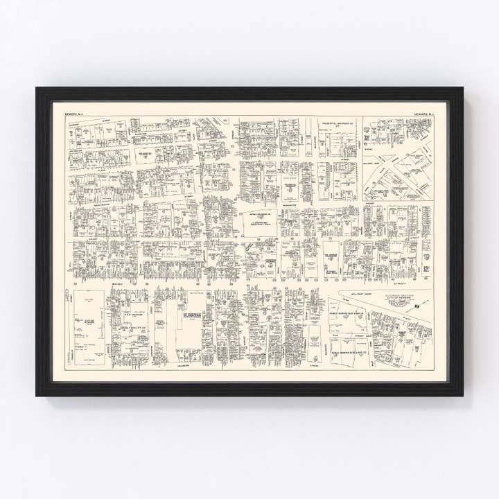 Vintage Map of Newark, NJ Business Section 1947 for wholesale by Ted's Vintage Art