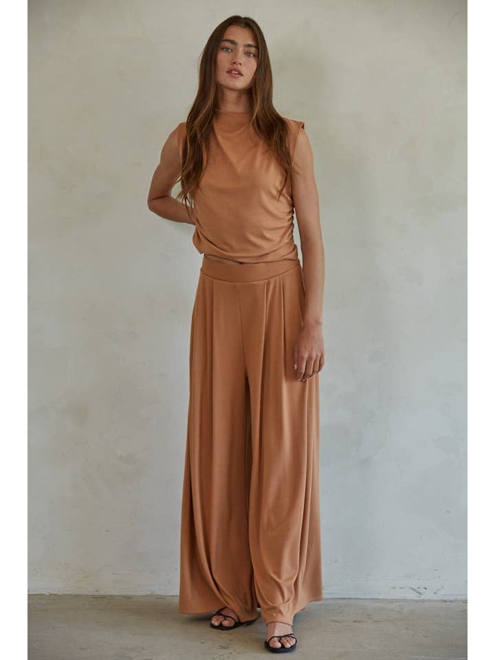 Camel RJ3131 | Knit Jersey Wide Leg Pants for wholesale on Faire