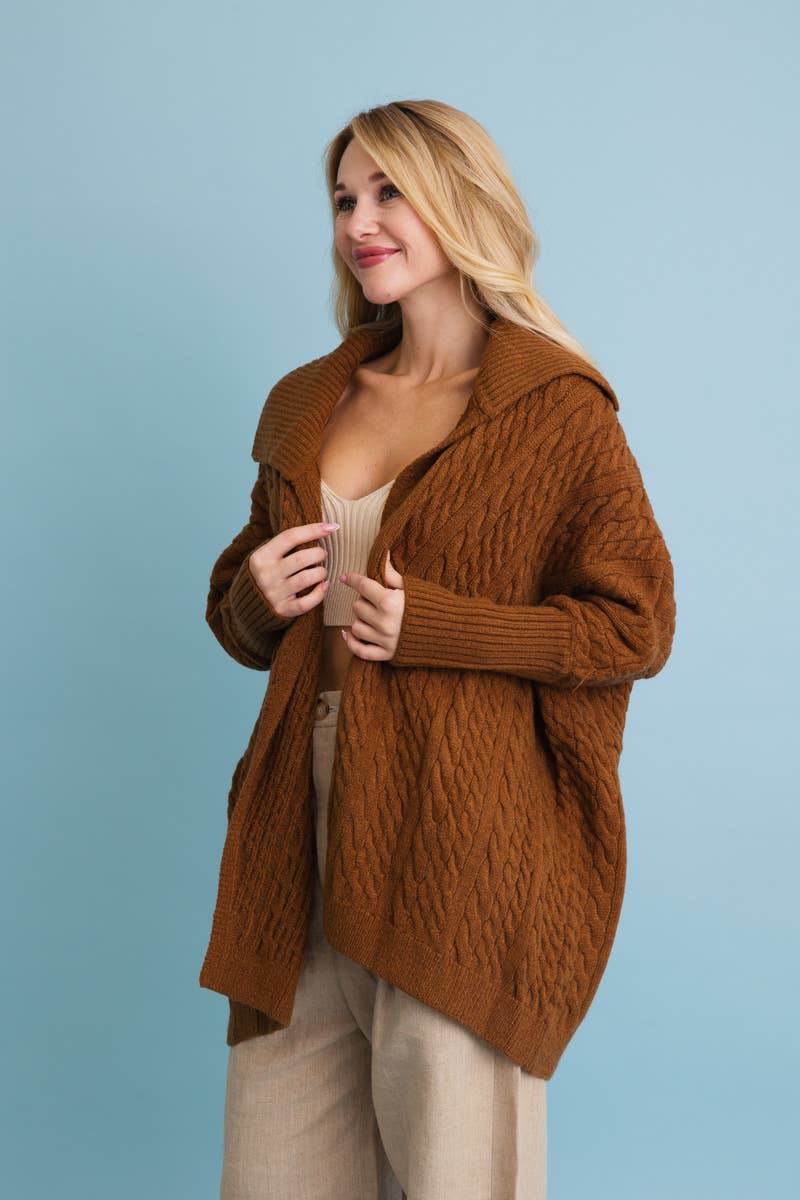 Leto Accessories - Wholesale Cardigan - Women's - Chunky Cable Knit Oversized Poncho Cardigan8