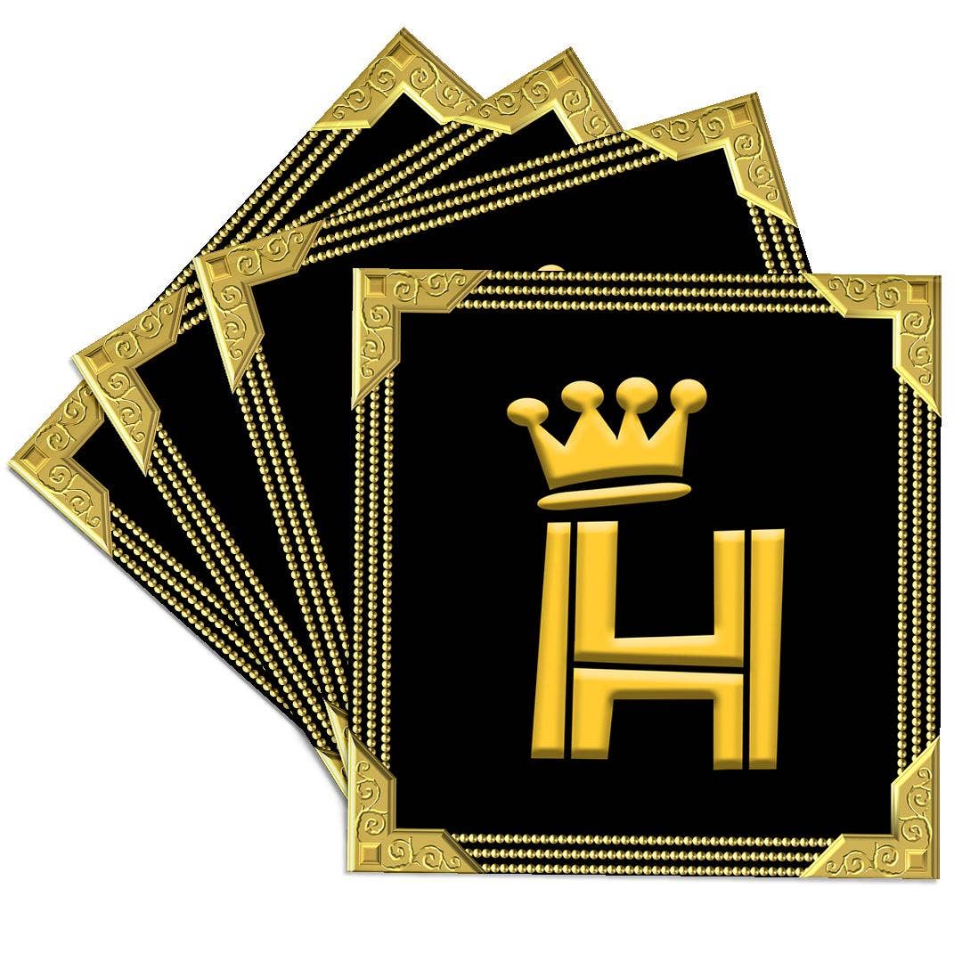 3dRose – wholesale Coasters – 3dRose, King, queen crown, rich frame. Yellow on black. Handsome letter H, Coaster0