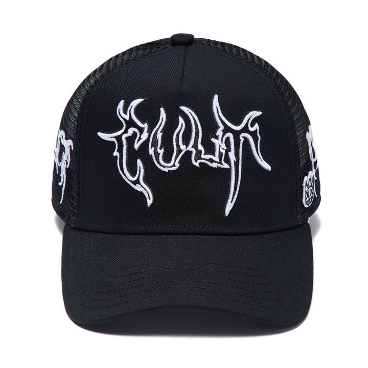 Cult's Mesh Back Trucker Hat "Raven" In Black for wholesale by Cult of Individuality