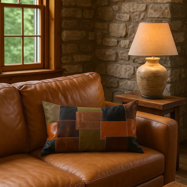 Earth-Toned Patchwork Leather Cushion Lumbar – Accent Pillow and other Purchase Wholesale pillow cotton filling. Free Returns & Net 60 Terms on Faire trending on Faire.