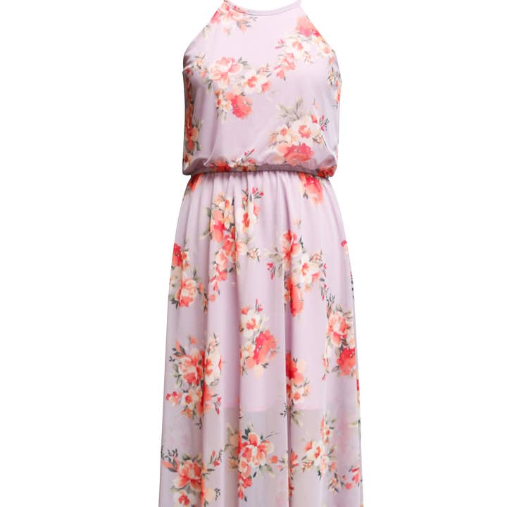 Rose Print Mesh Maxi Dress (Big Girl) for wholesale by Ava & Yelly