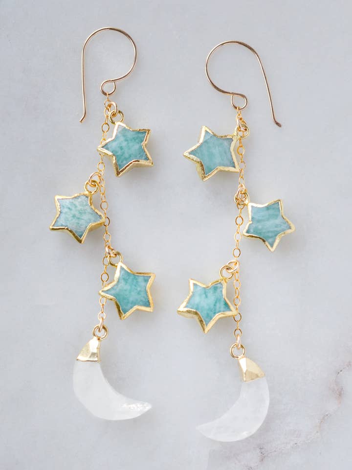 Maan en Ster Amazoniet Maansteen Oorbellen voor wholesale door GEMNIA