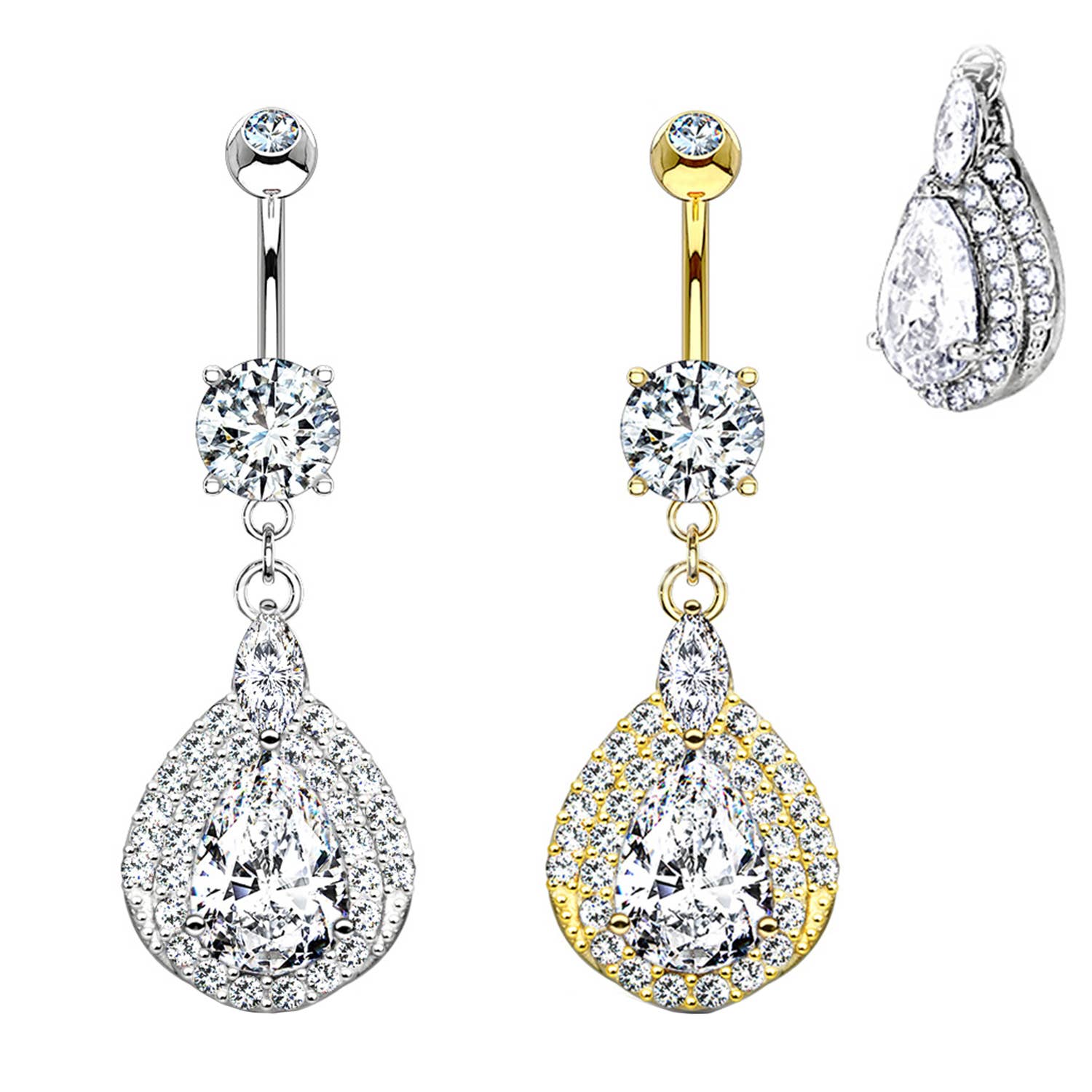 Awaken - Wholesale Belly Ring - Belly Button Piercing Crystals Drop Frame Pendant - PD-2232