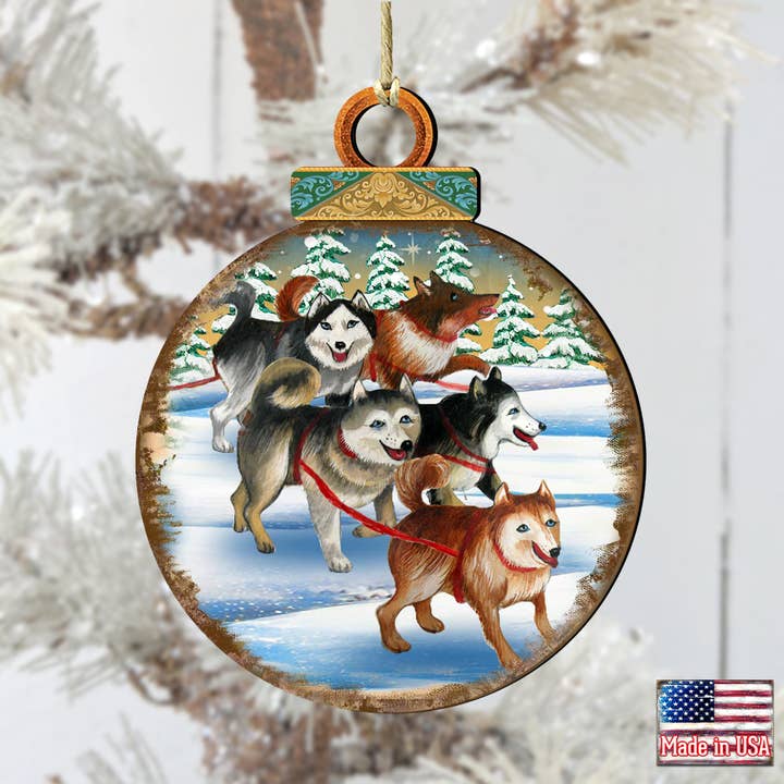 Designocracy - Wholesale Ornament - Huskies Ball Wood Ornaments G. DeBrekht Nature