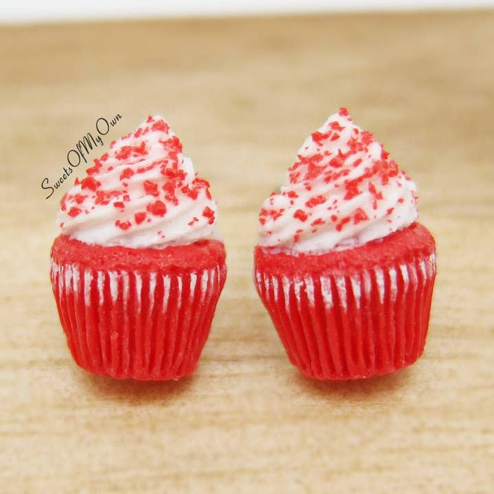 Red Velvet Cupcakes - Stud Earrings - Cupcake Jewellery for wholesale by Sweetsofmyown