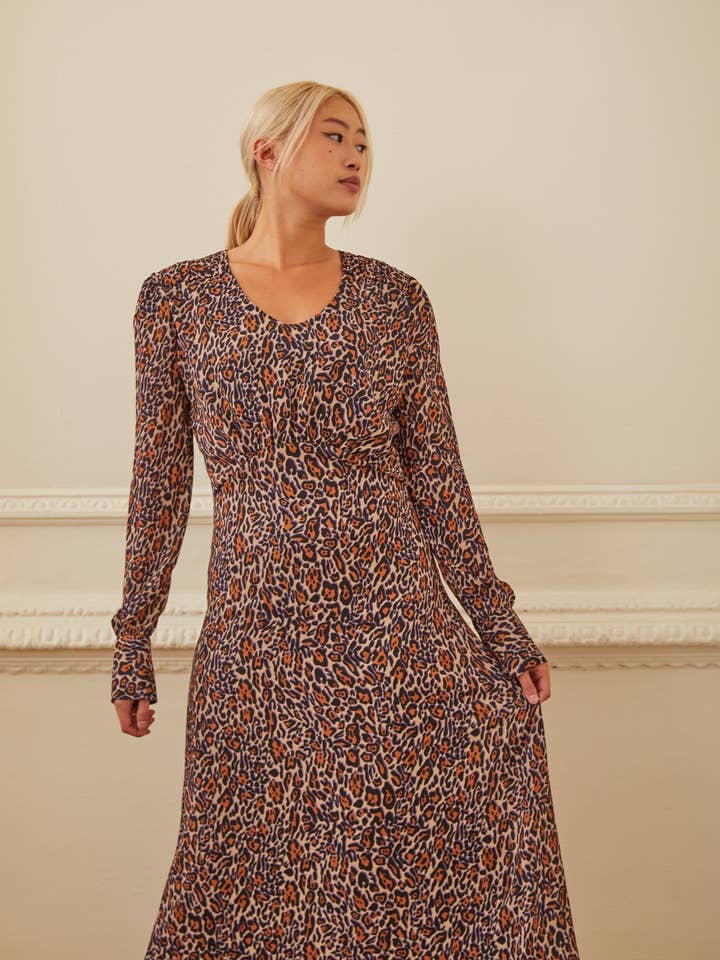 Gigi bronzen maxi-jurk met cheetahprint voor wholesale door GUARDI