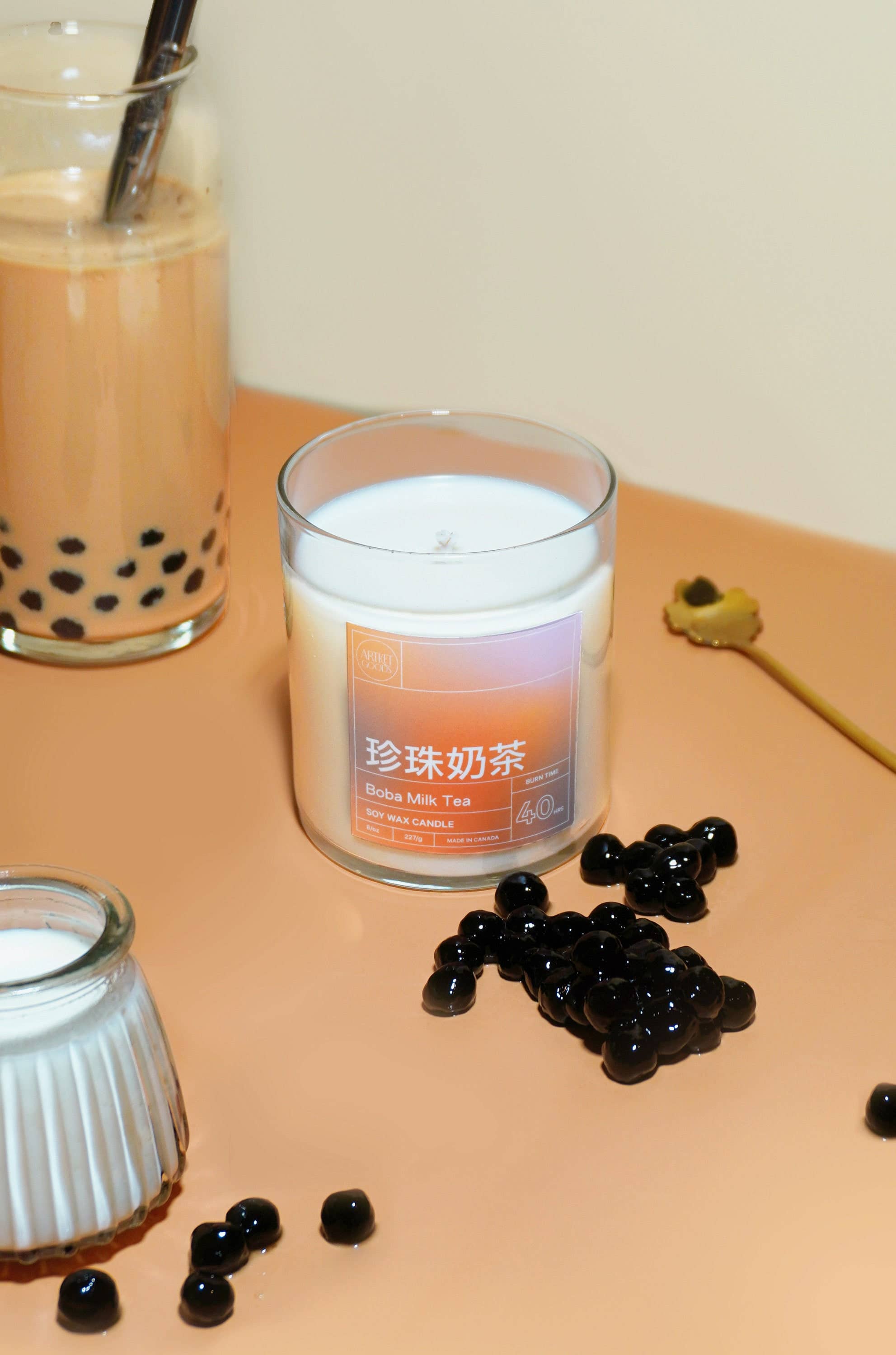 ArtketGoods - Vente Bougie en bocal - Bougie Boba Milk Tea avec mélange de cire de soja1