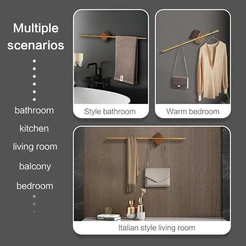 Huis Van Merken - Wholesale Towel Holder/Hanger - Stylish Adjustable Stainless Steel Towel Bar with Natural Wood Finish2