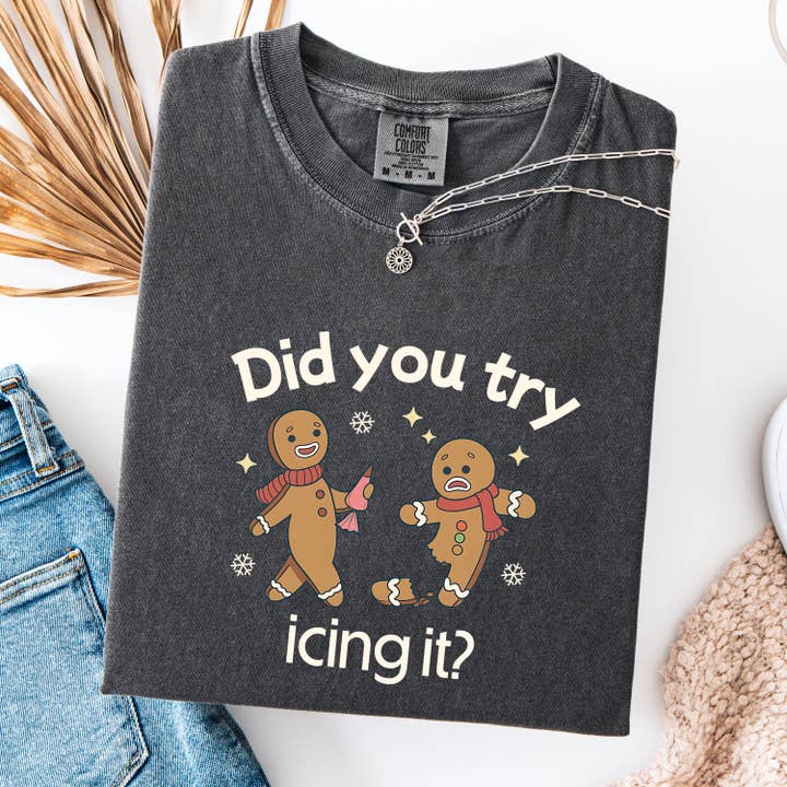 Glaime - Wholesale T-Shirt (Graphic) - Women's - Comfort Colors Try Icing It Funny Christmas Shirt, Christmas2