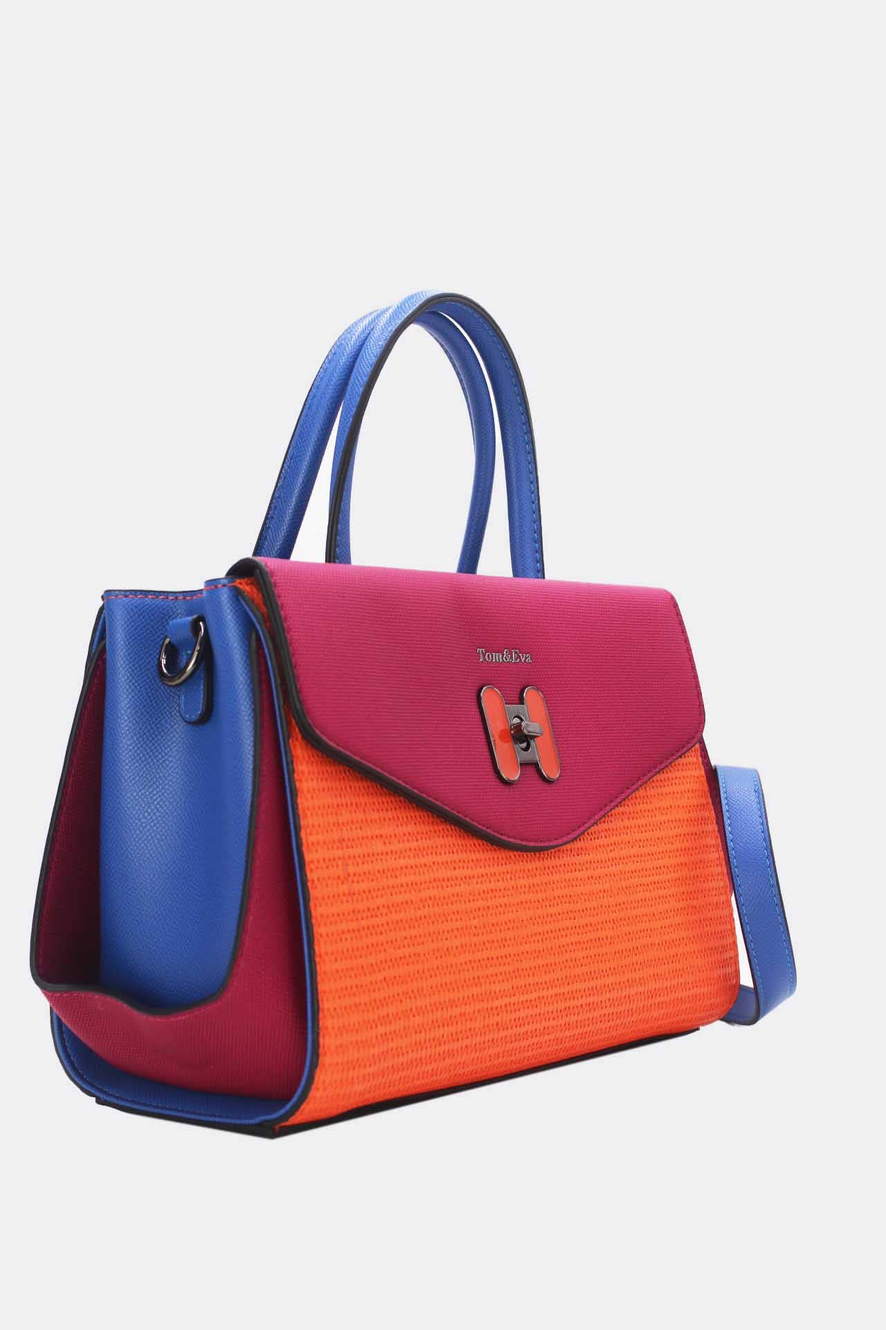 Tom&Eva (F.D.M diffusion) - Wholesale Top Handle Bag - Women's - Straw Effect Handbag with Decorative Flap 24B-60255