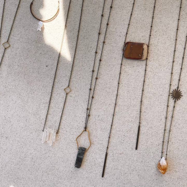 Arid Collective - Wholesale Pendant/Charm Necklace - Long Brass + Crystal Necklace | Reiki Infused | Handmade5