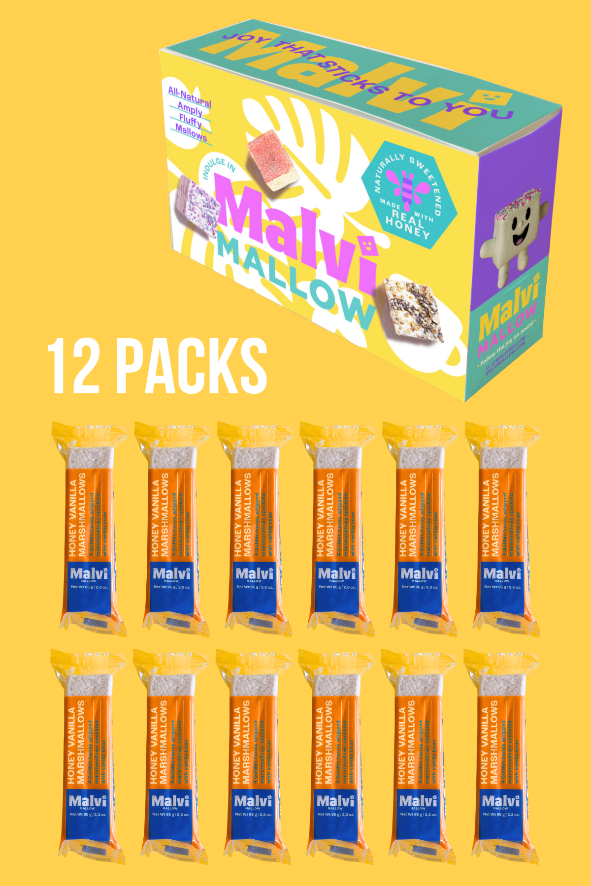 Malvi Mallow - Wholesale Marshmallow - Honey Vanilla 4-Pack Marshmallows, Case of 12 Packs7