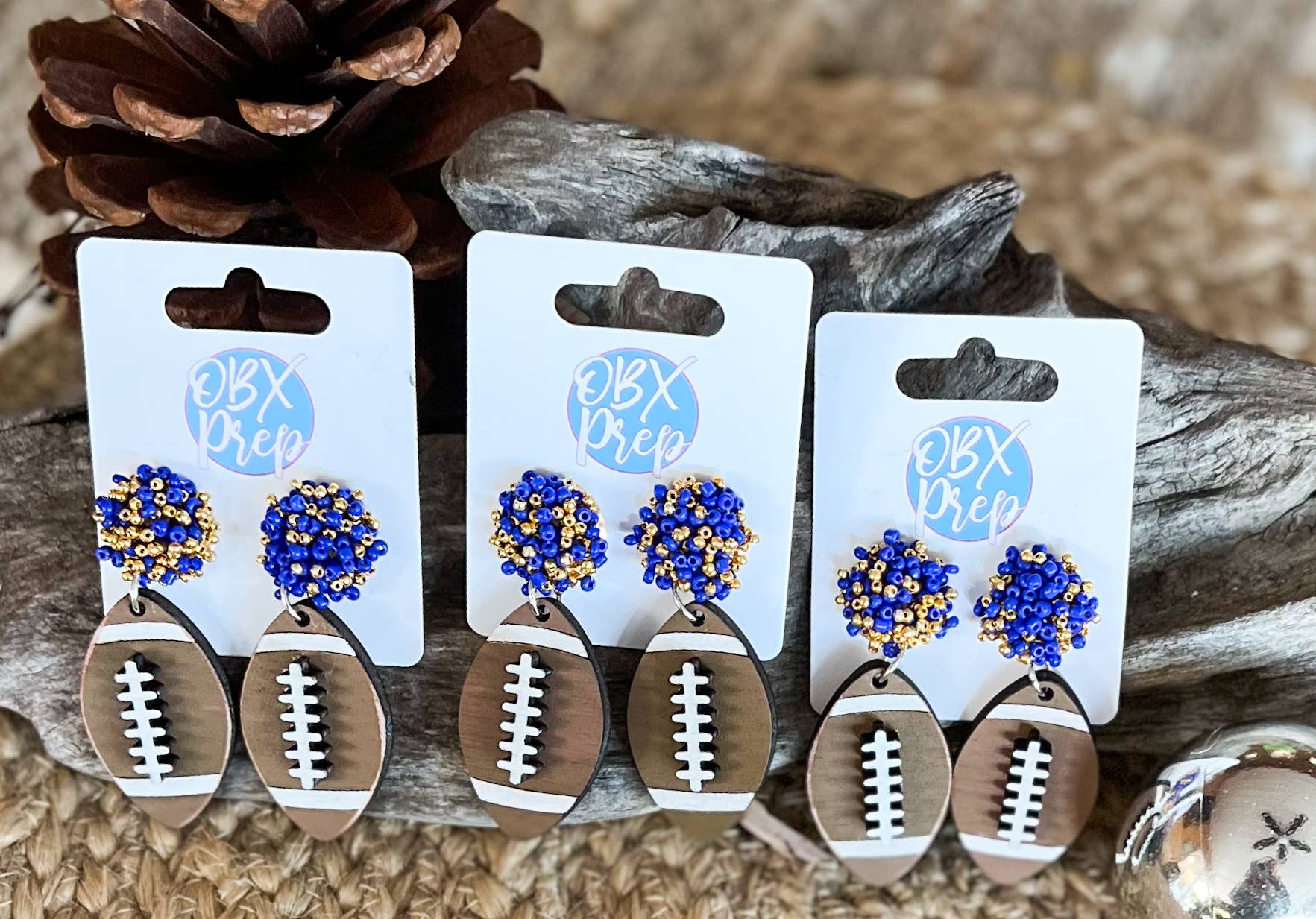OBX Prep - Wholesale Dangle Earrings - Custom Team Bead Top Hand Painted Football Dangle Earrings10