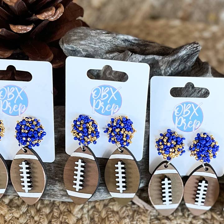 OBX Prep - Wholesale Dangle Earrings - Custom Team Bead Top Hand Painted Football Dangle Earrings10