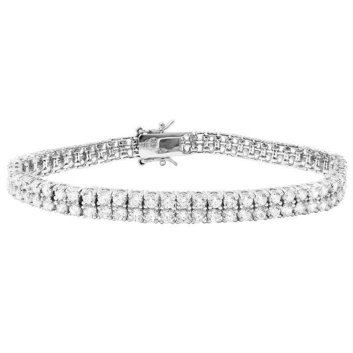 Rhodium pläterat sterling silver dubbelrad CZ armband för wholesale av Dlux Jewels