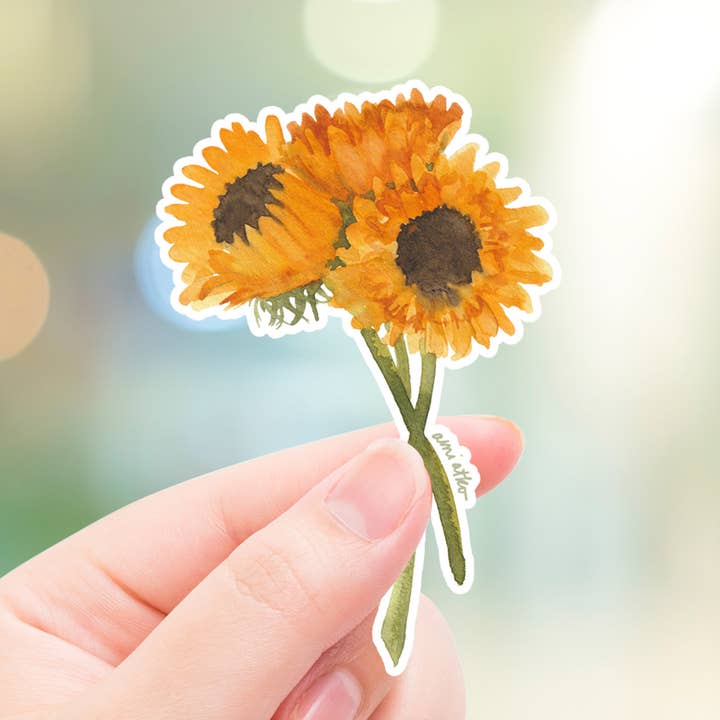 Sunflower Vinyl Sticker - 3" waterproof sticker for wholesale by Wellspring Art + Design