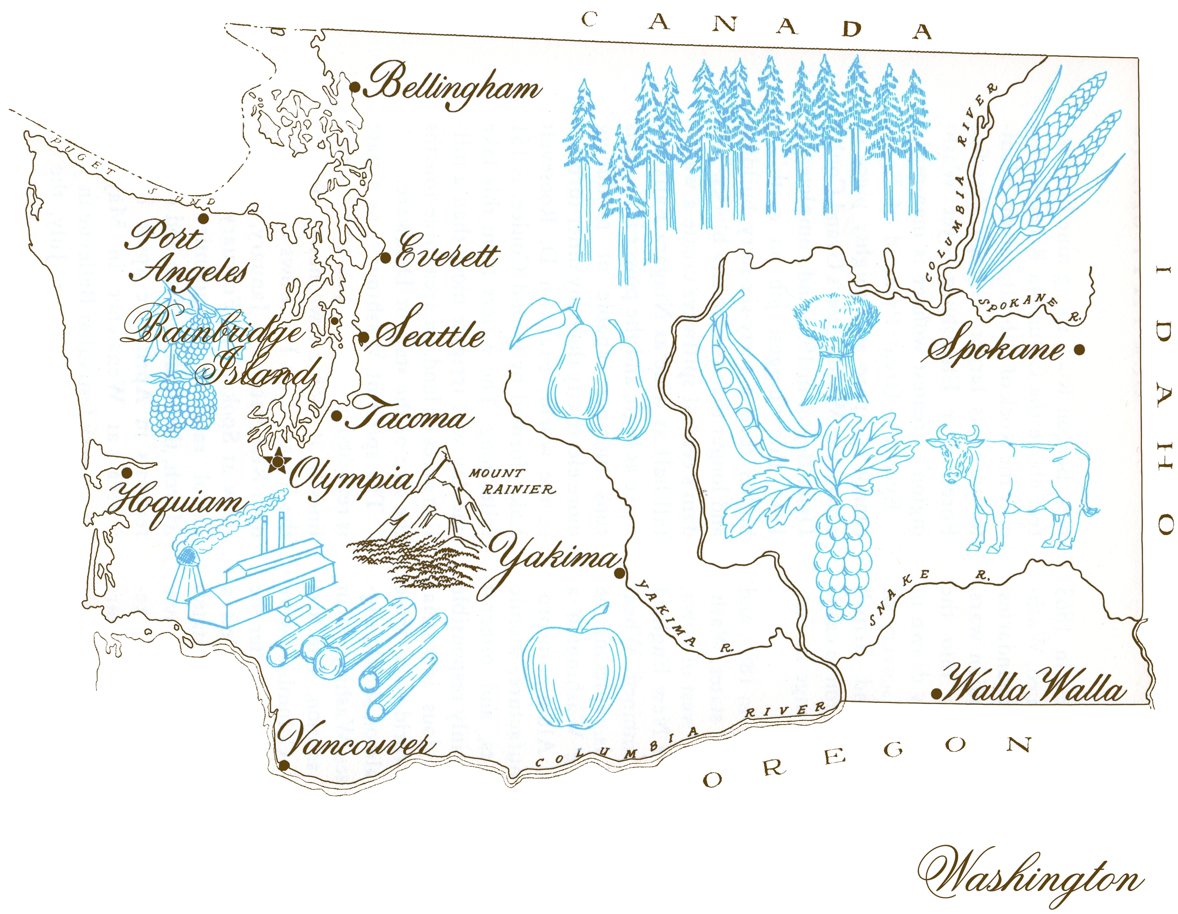 Ox Bow Decor - Wholesale Throw/Decorative Pillow - Maps/Washington State  Map , c. 1950's Pillow1