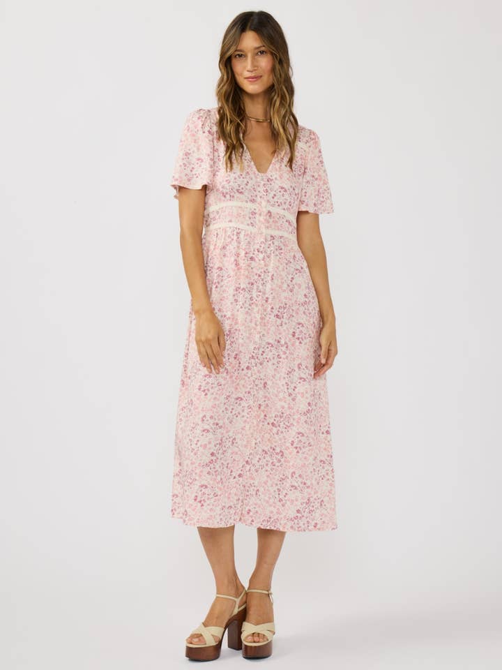 Floral Lace Trim Midi Dress for wholesale by Lovestitch