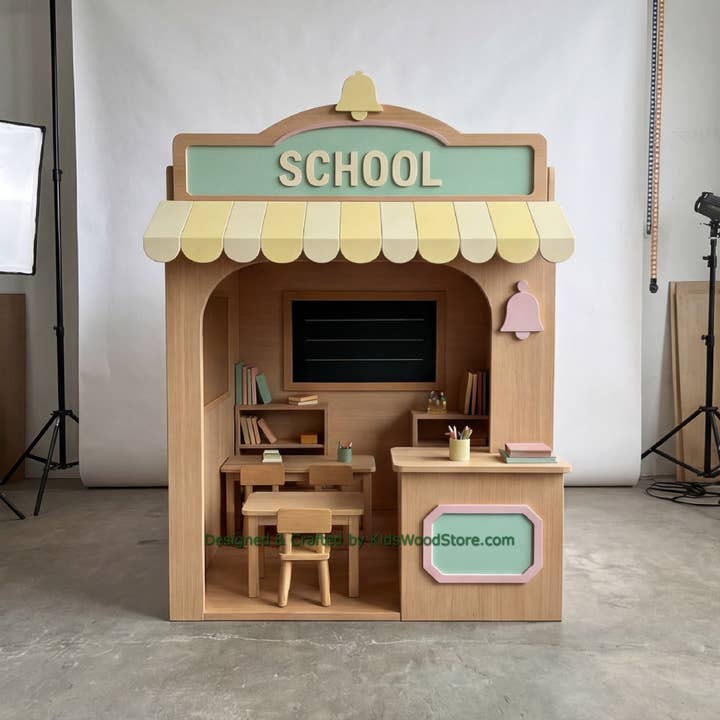 Wooden School Playhouse + Furnitures for Kids | Personalized 20+ Themes | All-Inclusive Turnkey Project for wholesale by Kids Wood Store U.S. / EU.