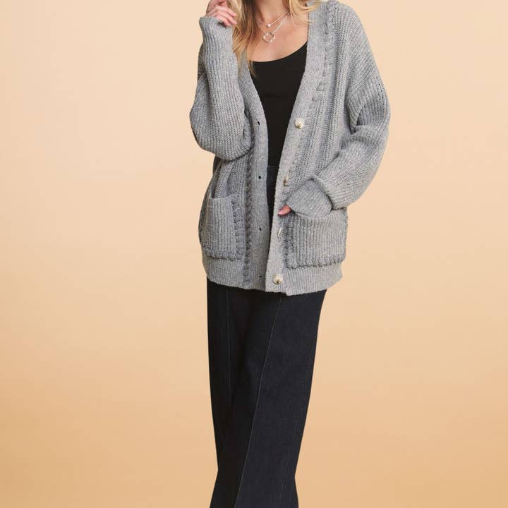 ADORA LA - Wholesale Cardigan - Women's - CESW3755 - STITCH ACCENT SWEATER CARDIGAN5