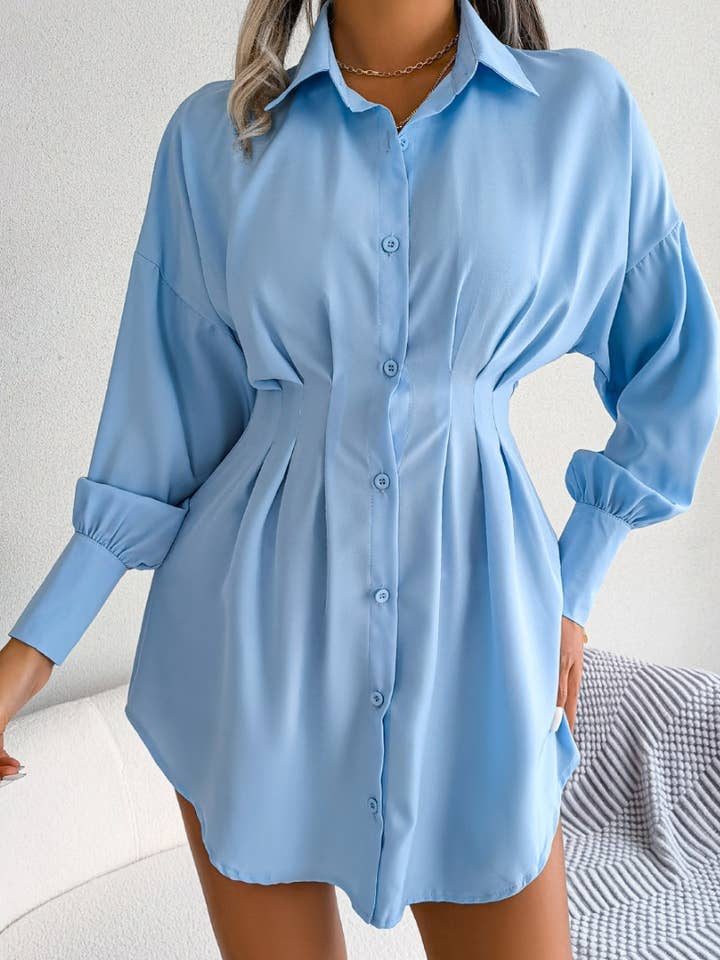 NINEXIS - Wholesale Dress - Women's - CWTSTL1200_LANTERN SLEEVE WAIST ASYMMETRIC SHIRT DRESS